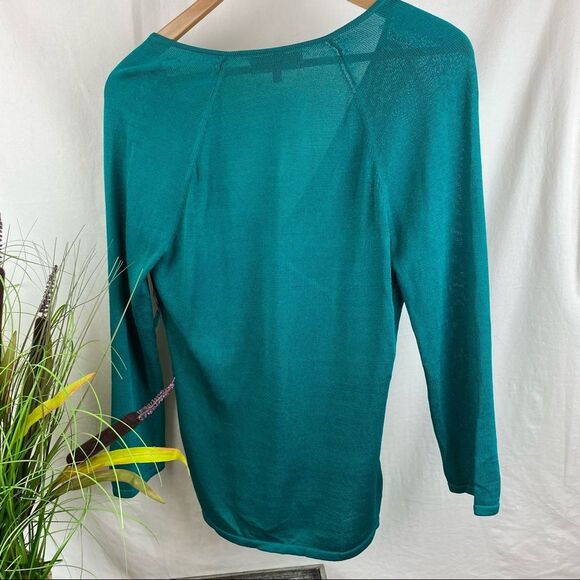 Jones NY Teal Blue Knit 1/2 Sleeve Wrap Bodice Top M NEW - Picture 4 of 6